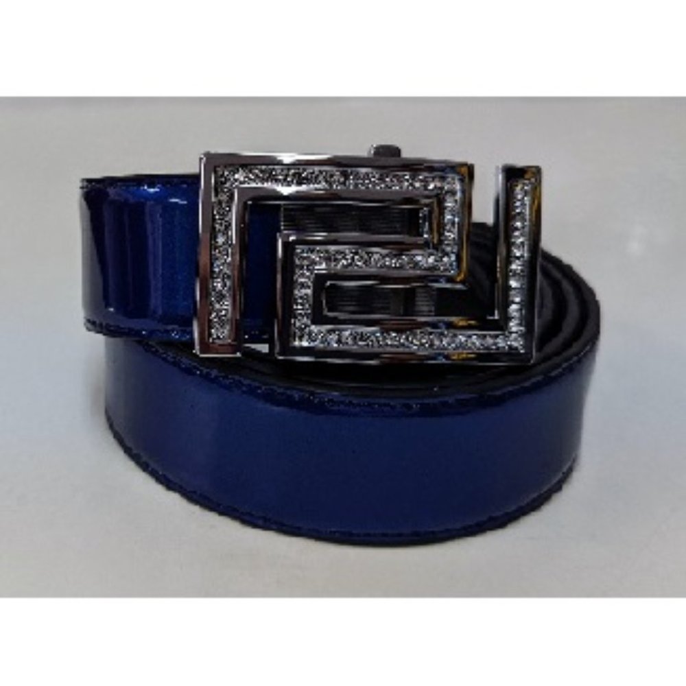 🆕 SILVER RHINESTONE GREEK DESIGN ROYAL BLUE STRAP AUTOMATIC…